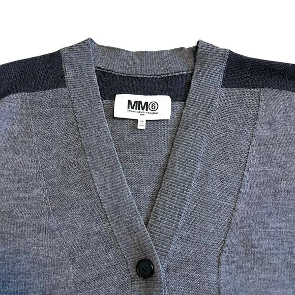 MM6 Maison Martin Margiela Wool V-Neck Knit Cardigan Button Front Sweater Gray - Picture 3 of 10